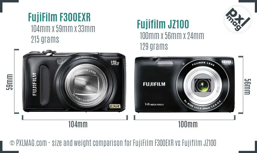 FujiFilm F300EXR vs Fujifilm JZ100 size comparison