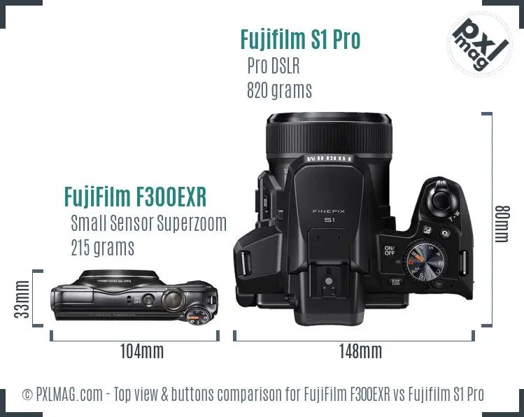 FujiFilm F300EXR vs Fujifilm S1 Pro top view buttons comparison