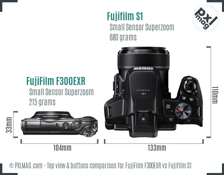 FujiFilm F300EXR vs Fujifilm S1 top view buttons comparison