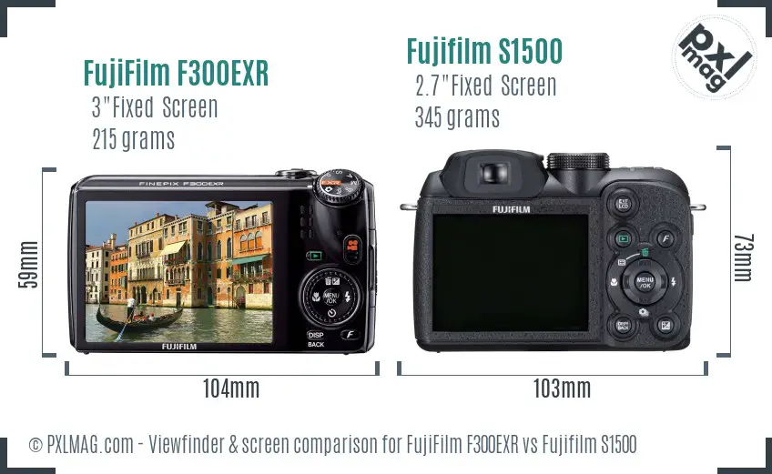 FujiFilm F300EXR vs Fujifilm S1500 Screen and Viewfinder comparison