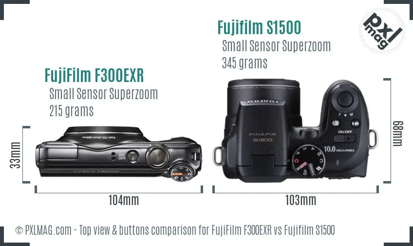 FujiFilm F300EXR vs Fujifilm S1500 top view buttons comparison