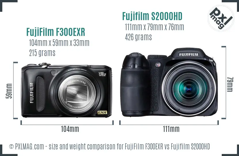 FujiFilm F300EXR vs Fujifilm S2000HD size comparison