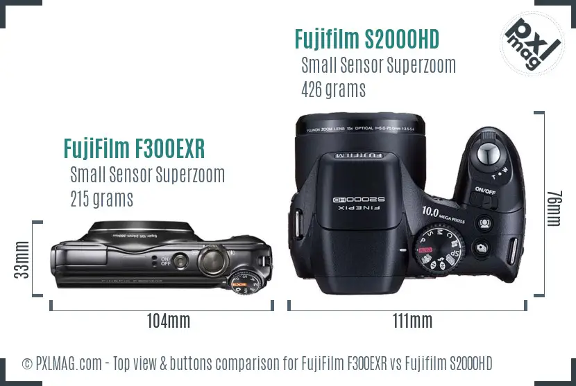FujiFilm F300EXR vs Fujifilm S2000HD top view buttons comparison