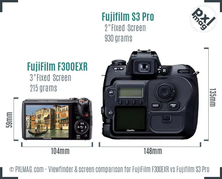 FujiFilm F300EXR vs Fujifilm S3 Pro Screen and Viewfinder comparison
