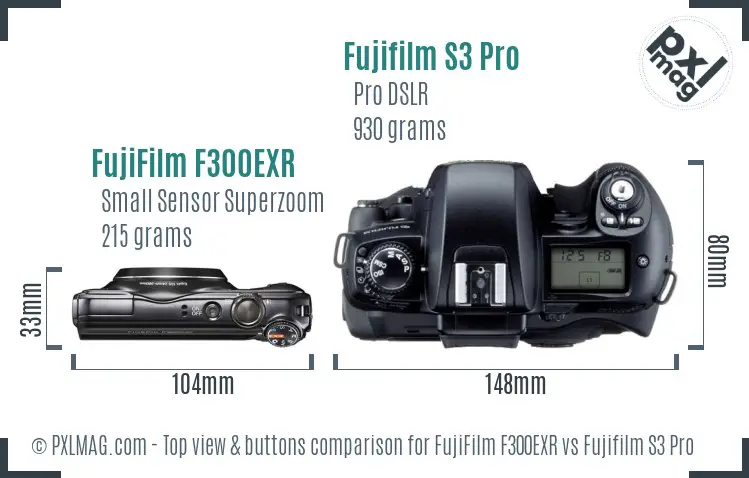 FujiFilm F300EXR vs Fujifilm S3 Pro top view buttons comparison