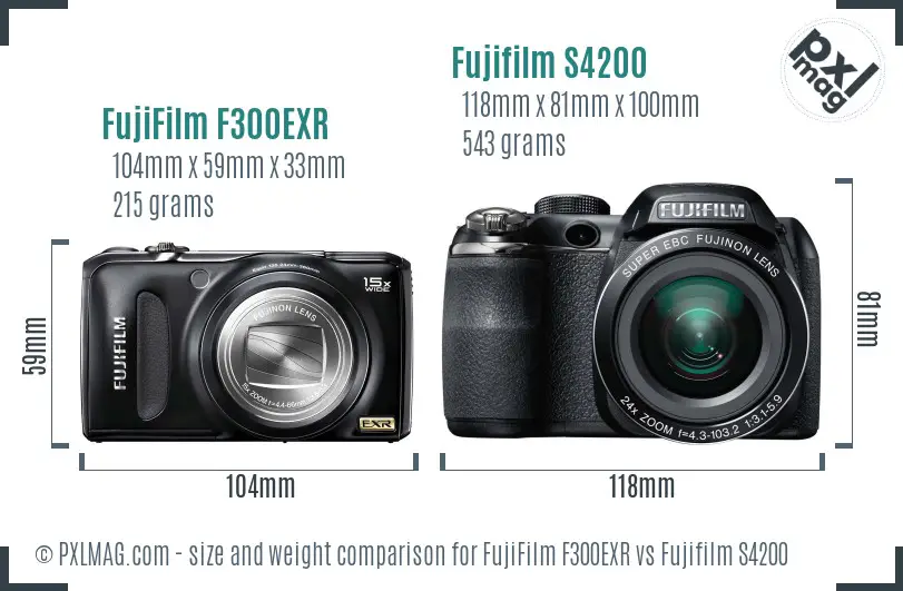 FujiFilm F300EXR vs Fujifilm S4200 size comparison