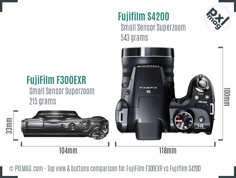 FujiFilm F300EXR vs Fujifilm S4200 top view buttons comparison