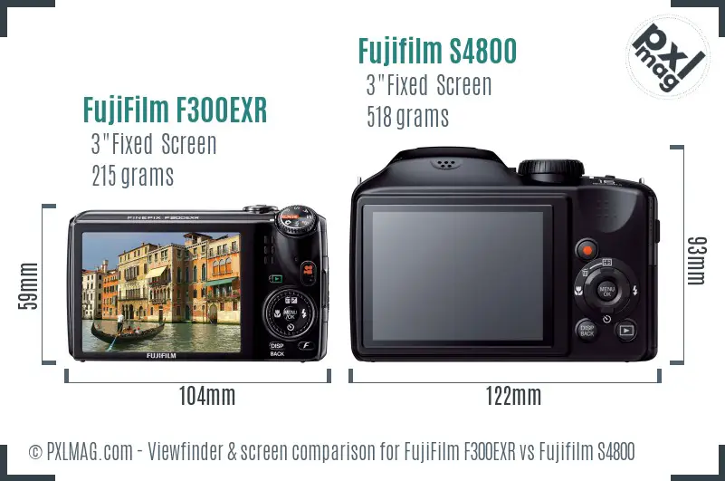 FujiFilm F300EXR vs Fujifilm S4800 Screen and Viewfinder comparison