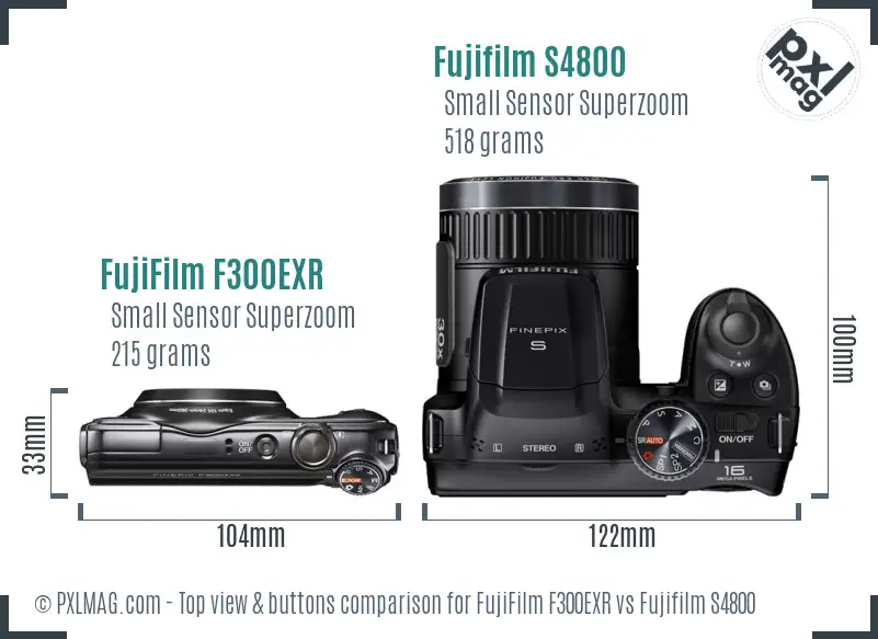 FujiFilm F300EXR vs Fujifilm S4800 top view buttons comparison