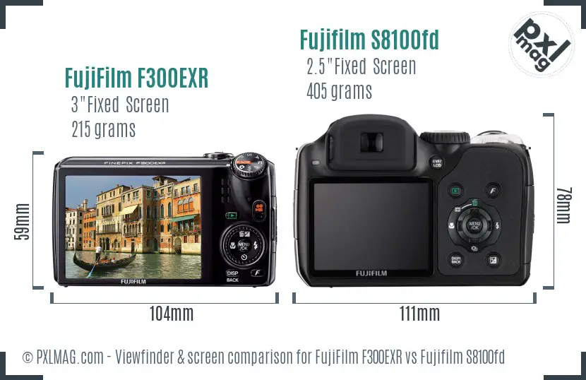 FujiFilm F300EXR vs Fujifilm S8100fd Screen and Viewfinder comparison