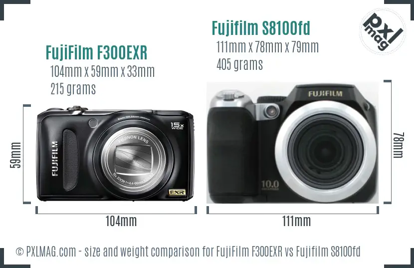 FujiFilm F300EXR vs Fujifilm S8100fd size comparison