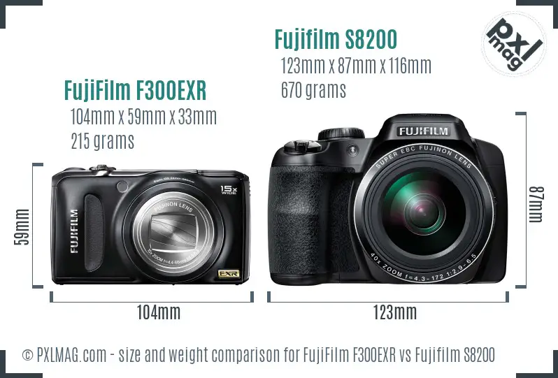 FujiFilm F300EXR vs Fujifilm S8200 size comparison