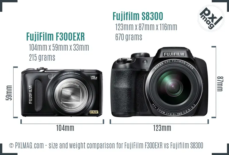 FujiFilm F300EXR vs Fujifilm S8300 size comparison