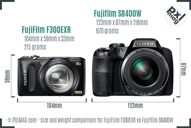 FujiFilm F300EXR vs Fujifilm S8400W size comparison