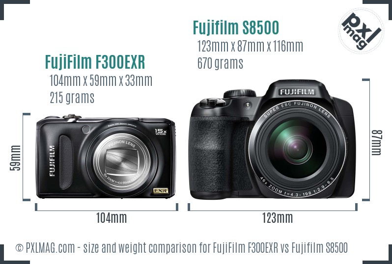 FujiFilm F300EXR vs Fujifilm S8500 size comparison FujiFilm F300EXR vs Fujifilm S8500 size comparison