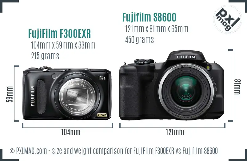 FujiFilm F300EXR vs Fujifilm S8600 size comparison FujiFilm F300EXR vs Fujifilm S8600 size comparison