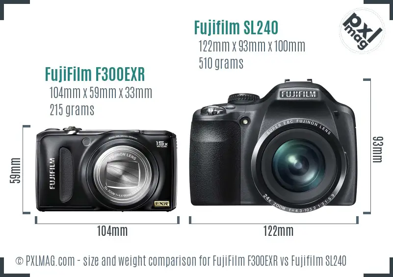 FujiFilm F300EXR vs Fujifilm SL240 size comparison