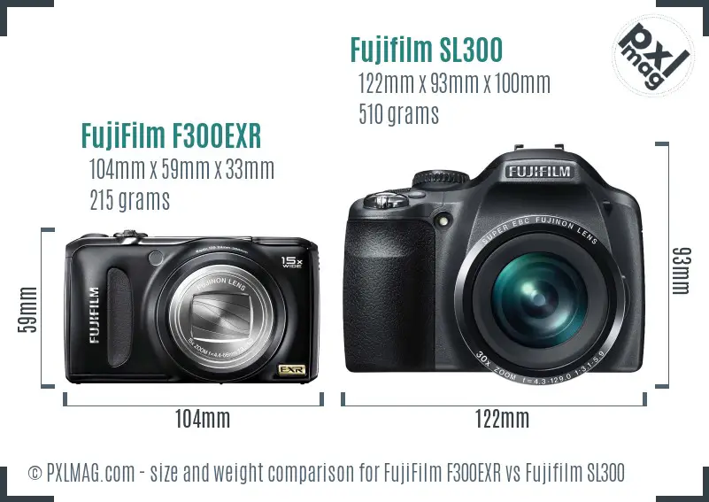 FujiFilm F300EXR vs Fujifilm SL300 size comparison