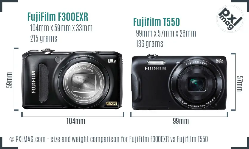 FujiFilm F300EXR vs Fujifilm T550 size comparison