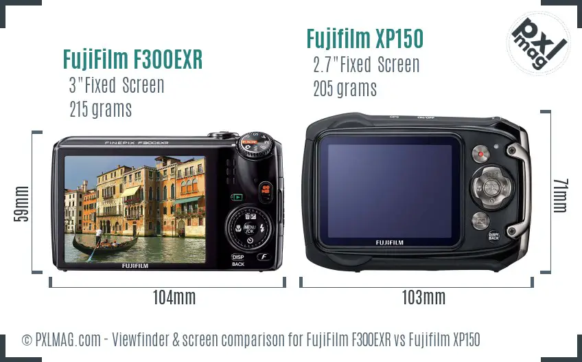FujiFilm F300EXR vs Fujifilm XP150 Screen and Viewfinder comparison