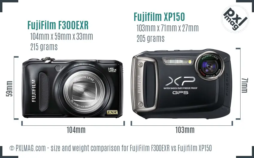 FujiFilm F300EXR vs Fujifilm XP150 size comparison
