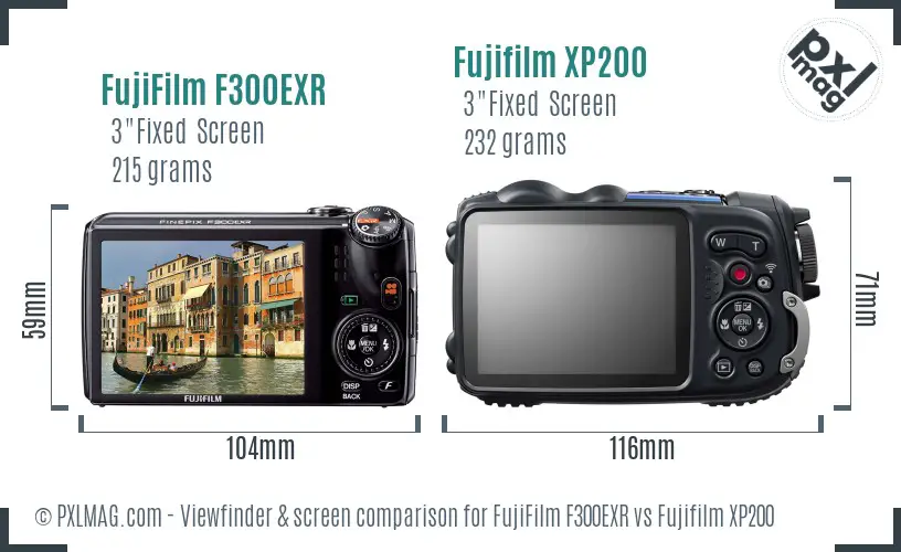 FujiFilm F300EXR vs Fujifilm XP200 Screen and Viewfinder comparison