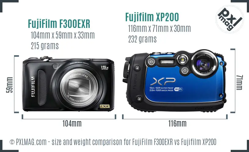 FujiFilm F300EXR vs Fujifilm XP200 size comparison