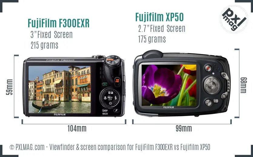 FujiFilm F300EXR vs Fujifilm XP50 Screen and Viewfinder comparison