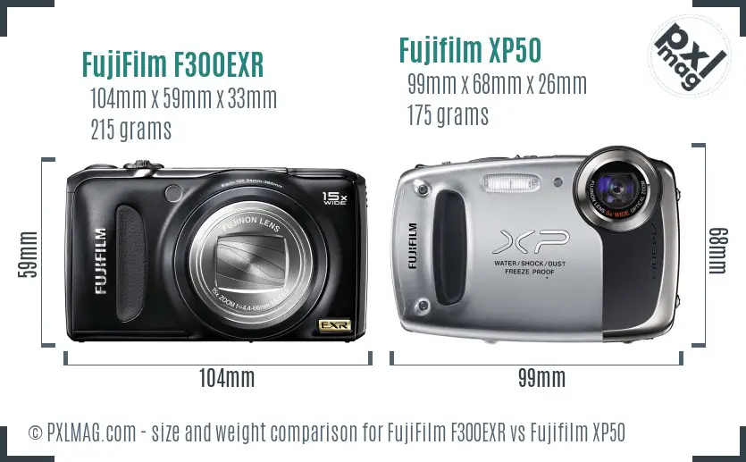 FujiFilm F300EXR vs Fujifilm XP50 size comparison