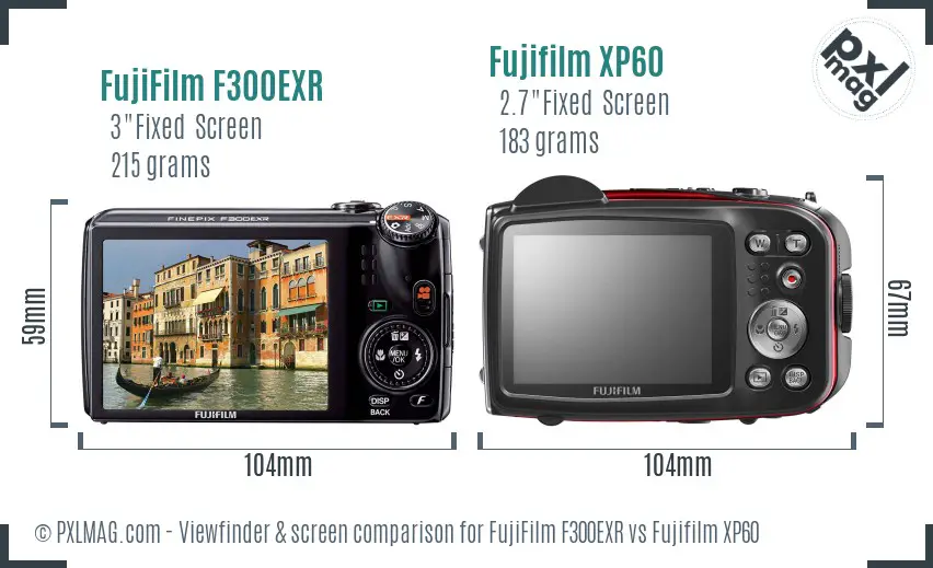 FujiFilm F300EXR vs Fujifilm XP60 Screen and Viewfinder comparison
