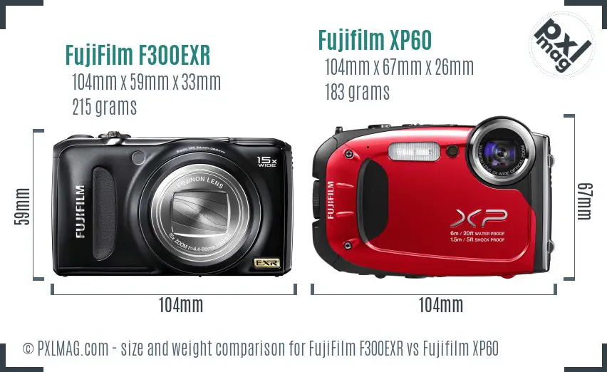 FujiFilm F300EXR vs Fujifilm XP60 size comparison