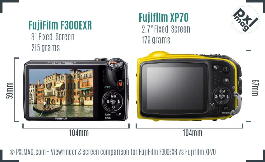 FujiFilm F300EXR vs Fujifilm XP70 Screen and Viewfinder comparison