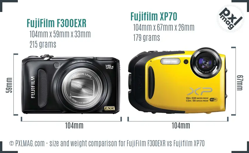 FujiFilm F300EXR vs Fujifilm XP70 size comparison
