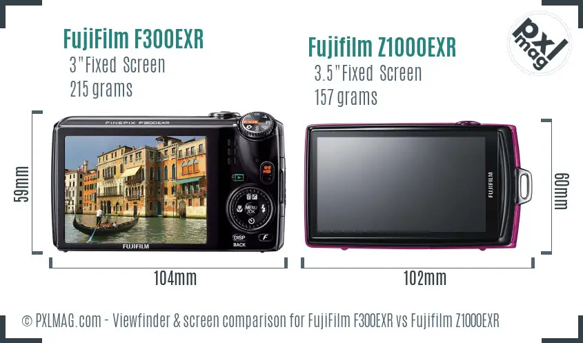 FujiFilm F300EXR vs Fujifilm Z1000EXR Screen and Viewfinder comparison