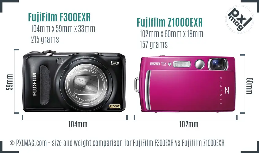 FujiFilm F300EXR vs Fujifilm Z1000EXR size comparison