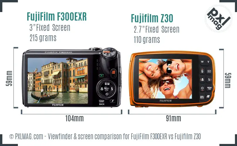 FujiFilm F300EXR vs Fujifilm Z30 Screen and Viewfinder comparison