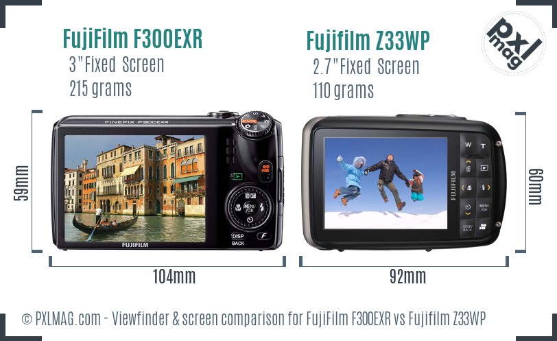 FujiFilm F300EXR vs Fujifilm Z33WP Screen and Viewfinder comparison