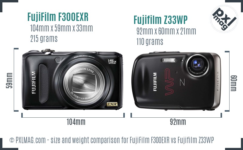 FujiFilm F300EXR vs Fujifilm Z33WP size comparison FujiFilm F300EXR vs Fujifilm Z33WP size comparison