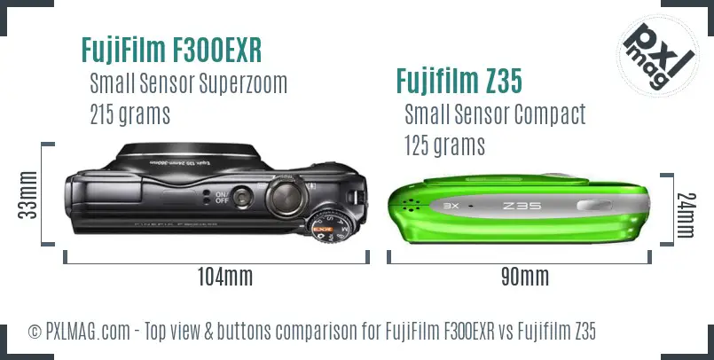 FujiFilm F300EXR vs Fujifilm Z35 top view buttons comparison FujiFilm F300EXR vs Fujifilm Z35 top view buttons comparison