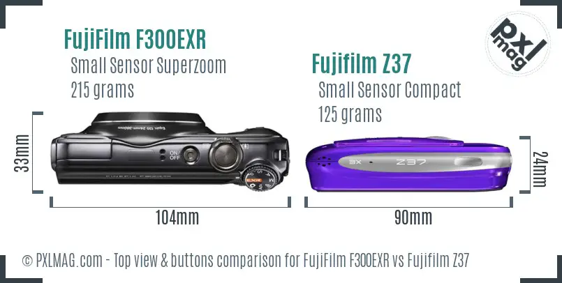 FujiFilm F300EXR vs Fujifilm Z37 top view buttons comparison FujiFilm F300EXR vs Fujifilm Z37 top view buttons comparison