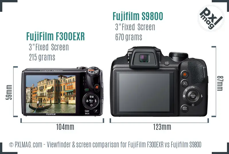 FujiFilm F300EXR vs Fujifilm S9800 Screen and Viewfinder comparison