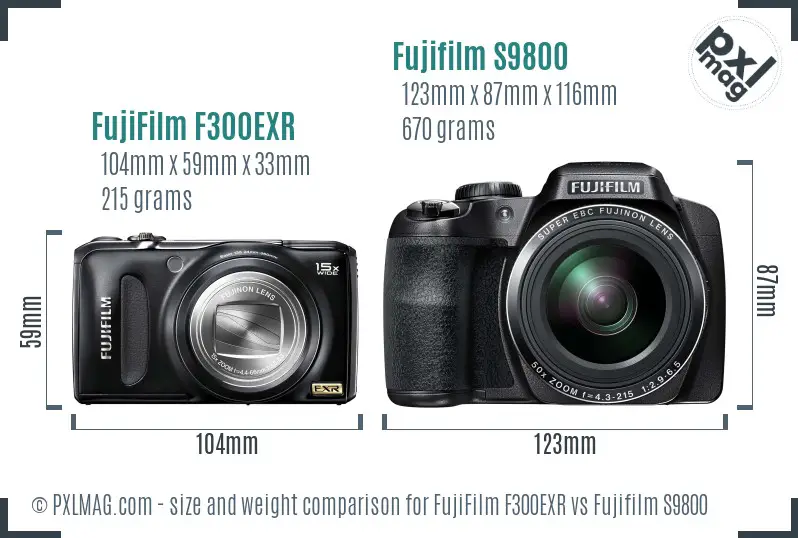 FujiFilm F300EXR vs Fujifilm S9800 size comparison