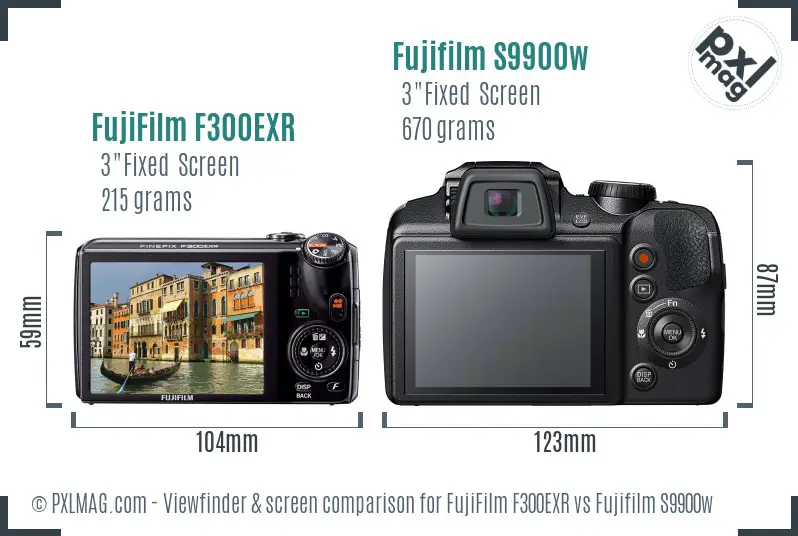 FujiFilm F300EXR vs Fujifilm S9900w Screen and Viewfinder comparison