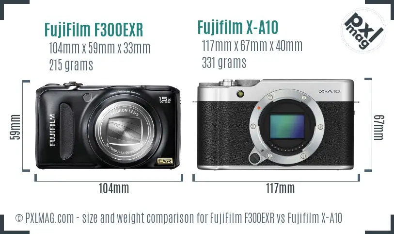 FujiFilm F300EXR vs Fujifilm X-A10 size comparison