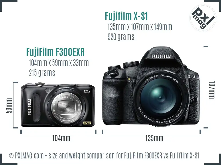 FujiFilm F300EXR vs Fujifilm X-S1 size comparison