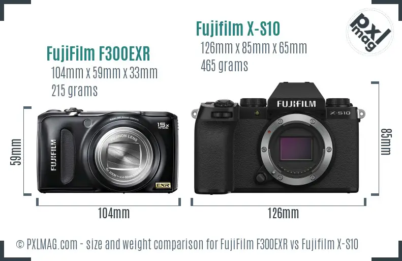 FujiFilm F300EXR vs Fujifilm X-S10 size comparison