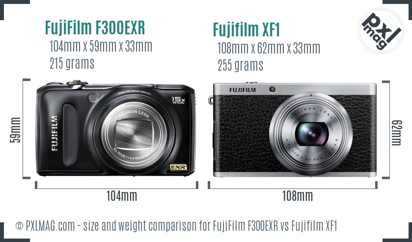 FujiFilm F300EXR vs Fujifilm XF1 size comparison FujiFilm F300EXR vs Fujifilm XF1 size comparison