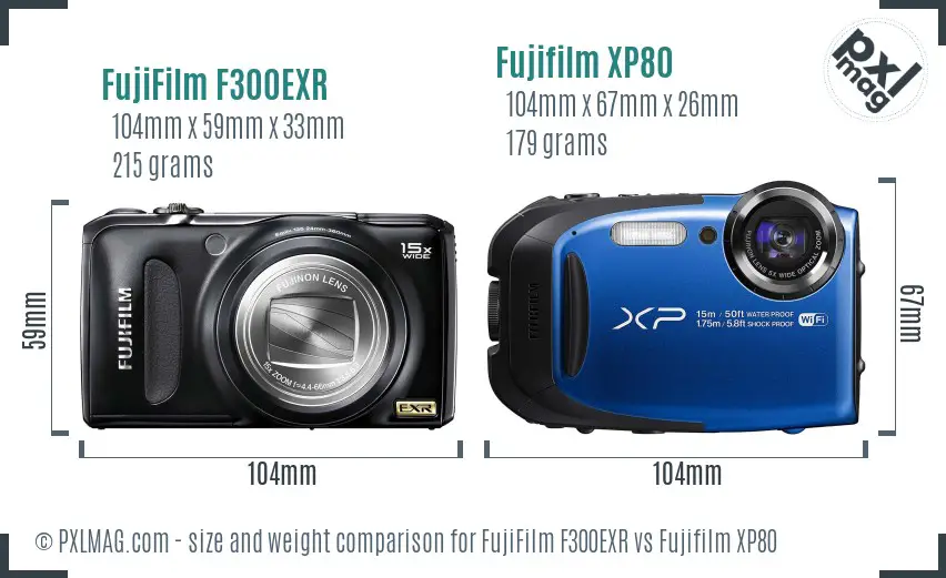FujiFilm F300EXR vs Fujifilm XP80 size comparison FujiFilm F300EXR vs Fujifilm XP80 size comparison