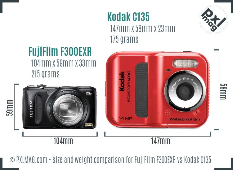 FujiFilm F300EXR vs Kodak C135 size comparison FujiFilm F300EXR vs Kodak C135 size comparison