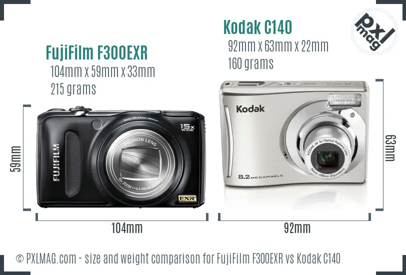FujiFilm F300EXR vs Kodak C140 size comparison